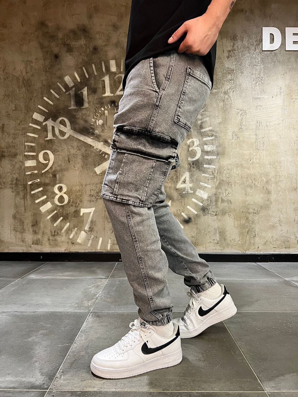 Denim Cargo Jeans - Black Side