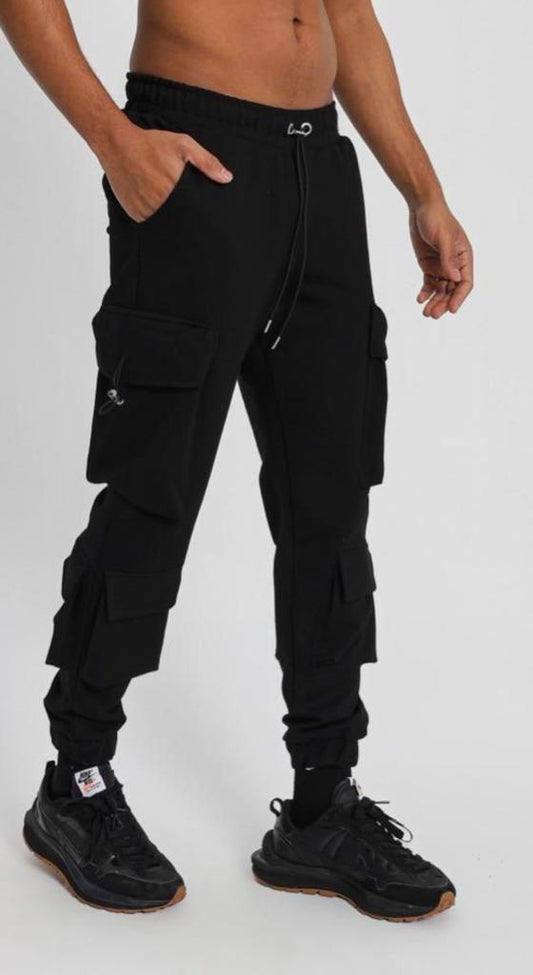 Plain Cargo Cotton Pants - Black Side