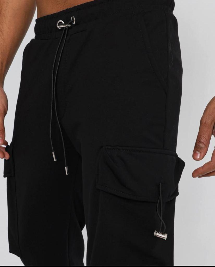 Plain Cargo Cotton Pants - Black Side