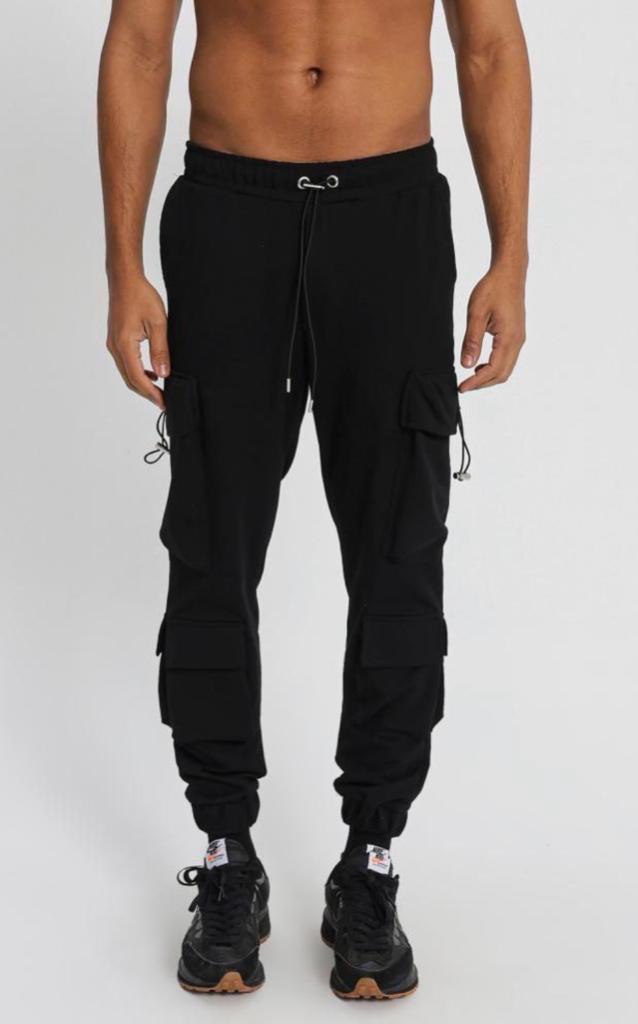 Plain Cargo Cotton Pants - Black Side