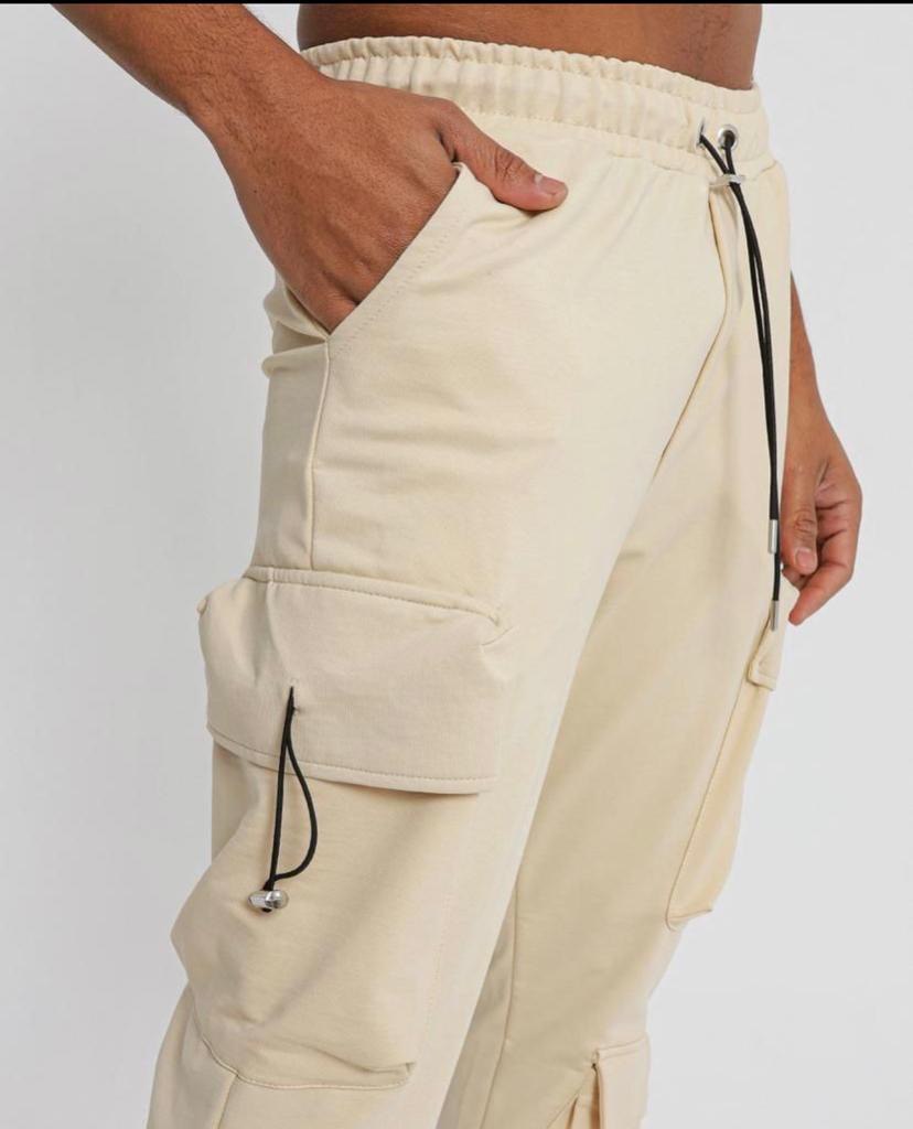 Plain Cargo Cotton Pants - Black Side