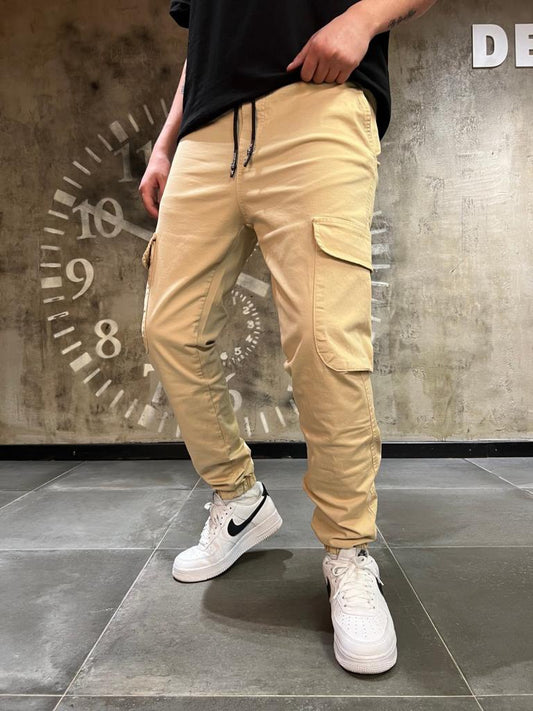 Plain Cargo Pants - Black Side